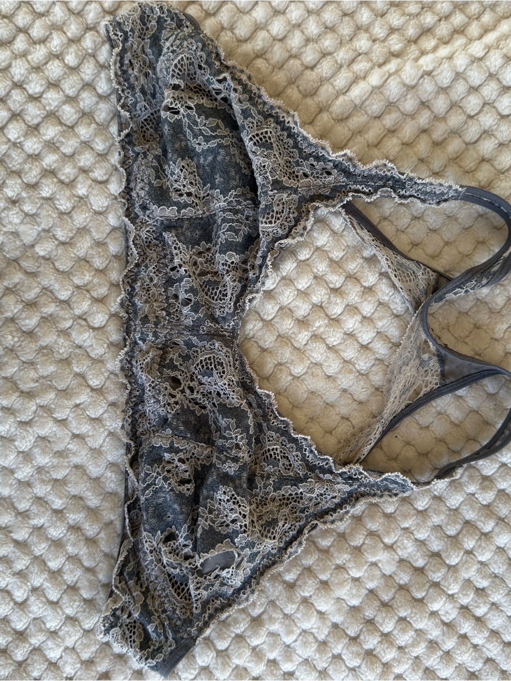 Felina Sheer Lace Bralette in Gray/Blue and Ivory